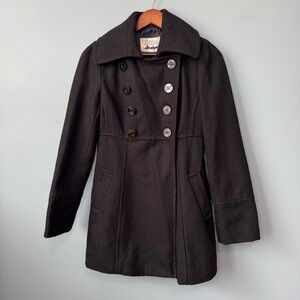 Guess Los Angeles Black Wool Blend Pea Coat. Lined Pockets. Women’s Small
